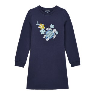 Langärmeliges Kleid für Mädchen mit Schildkröten-Print Marineblau Vorderansicht