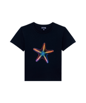 Boys Organic Cotton T-shirt Disco Stars Navy front view