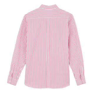 Camicia uomo a righe in seersucker Rosa caramella vista posteriore