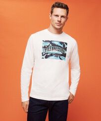 Camiseta de algodón con estampado Requins 3D para hombre Off white vista frontal desgastada