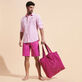 Tote bag en lin imprimé Tortue Pourpre vue portée de face