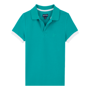Cotton Pique Boys Polo Shirt Solid Tropezian green front view