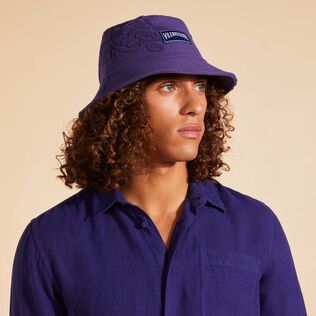 Unisex Terry Bucket Hat Midnight front worn view