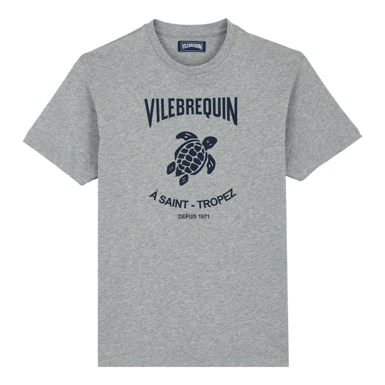 Cotton Men T-shirt Flocked Turtle - Portisol - Grey - Size M - Vilebrequin