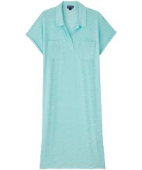 Women Linen Long Polo Dress Solid Heather thalassa front view