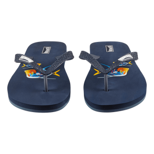 Chanclas de playa con estampado Piranhas para hombre Azul marino vista frontal desgastada