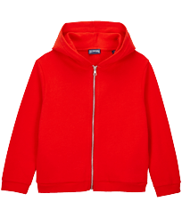 Boys Front Zip Sweatshirt Turtle print at the back Poppy red front view