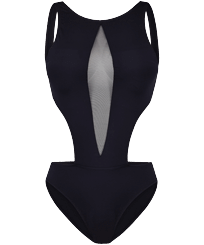 Trikini de una sola pieza de color liso con gráfico para mujer Negro vista frontal