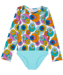 Girls Fitted Printed - Girls Rashguard Marguerites, White front view