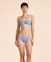 Women Ring Bandeau Bikini Top Solid Jeans blue front worn view