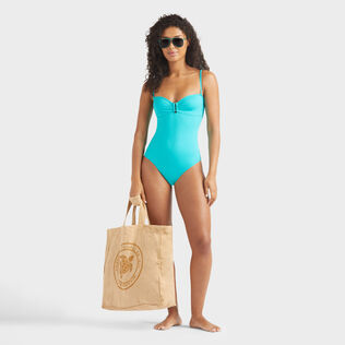 Women One-piece Swimsuit Solid Disco green details view 1