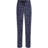 Pantalon en lin imprimé Poulpes Bicolores Bleu marine vue de face
