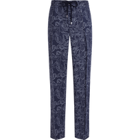 Pantaloni uomo in lino con stampa Blu marine vista frontale
