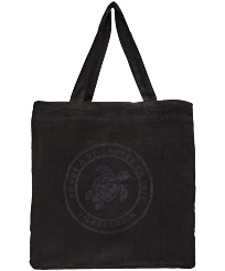 Tote bag en lin imprimé Tortue Noir vue de face