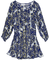 Mujer Autros Estampado - Vestido corto de mujer con estampado Hidden Fishes - Vilebrequin x Poupette St Barth, Purple blue vista frontal