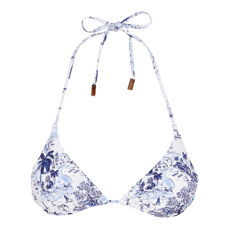 Women Triangle Bikini Top Riviera - Fleur - Blue - Size L - Vilebrequin