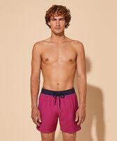 Men Wool Swim Shorts Super 120' Crimson purple front worn view