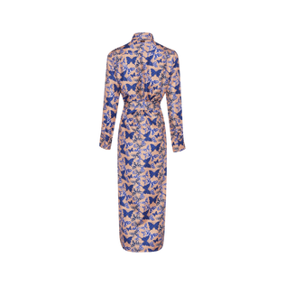 Women Long Silk Shirt Dress Blush back view