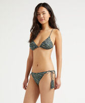 Women Tassel Side-tie Bikini Brief Bottom Pearl Black front worn view