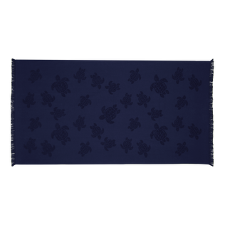 Beach Towel in Organic Cotton Turtles Jacquard Navy front view