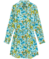 Women Cotton Shirt Dress Butterflies Lagoon front view