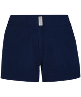 Pantalón corto elástico de color liso para mujer Azul marino vista frontal
