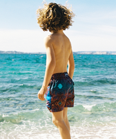 Boys Stretch Swim Trunks Red Gorgonians - Vilebrequin x 1Ocean Multicolor front worn view