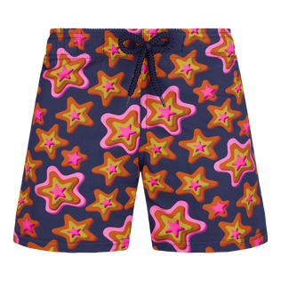 Boys Stretch Swim Trunks Stars Gift Navy front view