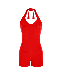 Women terry Playsuit - Vilebrequin x JCC+ - Limited Edition Poppy red front view