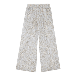 Pantalón de gasa de algodón con estampado Dentelles para mujer Blanco vista trasera