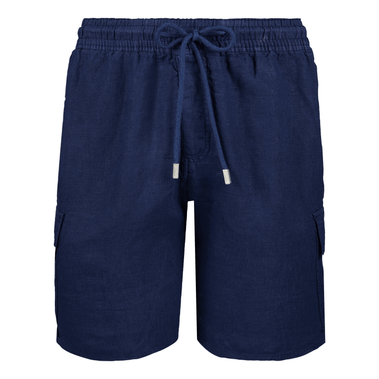 Men Linen Bermuda Shorts Cargo Pockets - Bermuda - Baie - Blue - Size XXXL - Vilebrequin