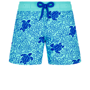 Boys Swim Trunks Turtles Splash Flocked Lazulii blue front view