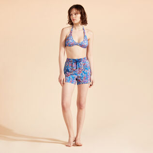 Pantalón corto de baño con estampado Carapaces Multicolores para mujer Mar azul vista frontal desgastada