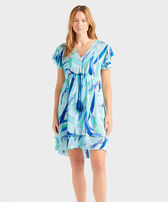 Vestito corto donna in viscosa Madrague Thalassa vista frontale indossata