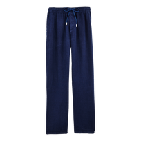 Men Linen Pants Solid Navy front view