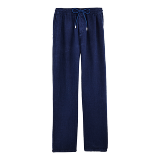 Pantalón de lino liso para hombre Azul marino vista frontal