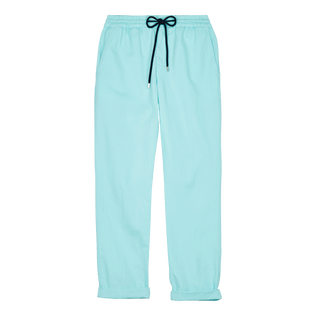 Men Cotton and Linen Stretch Comfort Pants Solid Lagoon front view