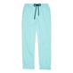 Men Cotton and Linen Stretch Comfort Pants Solid Lagoon front view