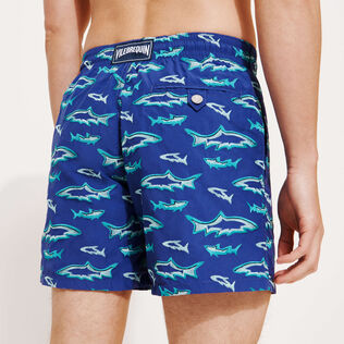 Men Embroidered Swim Trunks Requins 3D - Limited Edition Purple blue back worn view