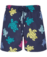 Pantaloncini mare uomo ricamati Ronde Tortues Multicolores - Edizione limitata Blu marine vista frontale