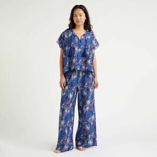 Top donna in cotone e seta Midnight vista frontale indossata