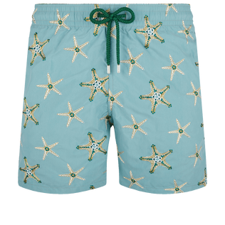 Pantaloncini mare uomo ricamati Starfish Dance - Edizione limitata Mineral blue vista frontale