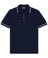 Men Knit Cotton Polo Solid Navy front view