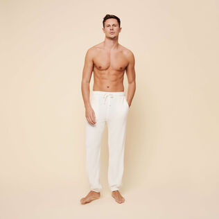 Pantalón liso en tejido terry unisex Blanco tiza vista frontal desgastada