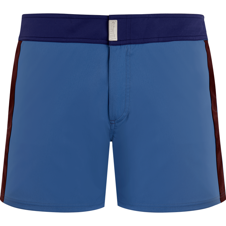 Men Stretch Swim Shorts Flat Belt Color Block - Merle - Blue