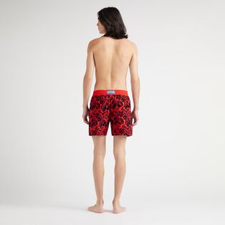Men Swim Shorts Flocked Flowers Poppy red back worn view