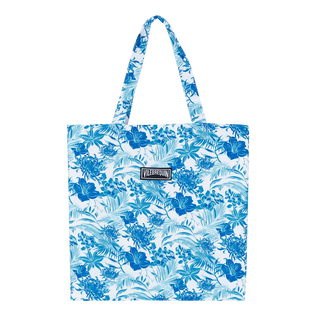 Bolso de playa de lino con estampado Tahihti Flowers unisex Blanco vista frontal