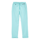 Men Cotton and Linen Stretch Comfort Pants Solid Lagoon back view