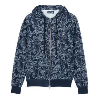 Sudadera con capucha y cremallera con estampado Poulpes Bicolores para hombre Azul marino vista frontal