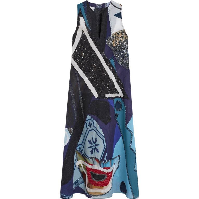 Women Sleeveless Maxi Dress Envoûtement - Cover-up - Feather - Blue - Size L - Vilebrequin